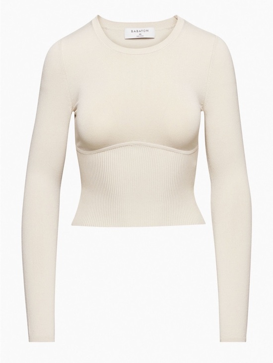 Babaton Tops - Babaton Cream Ribbed Long Sleeve Crop Top